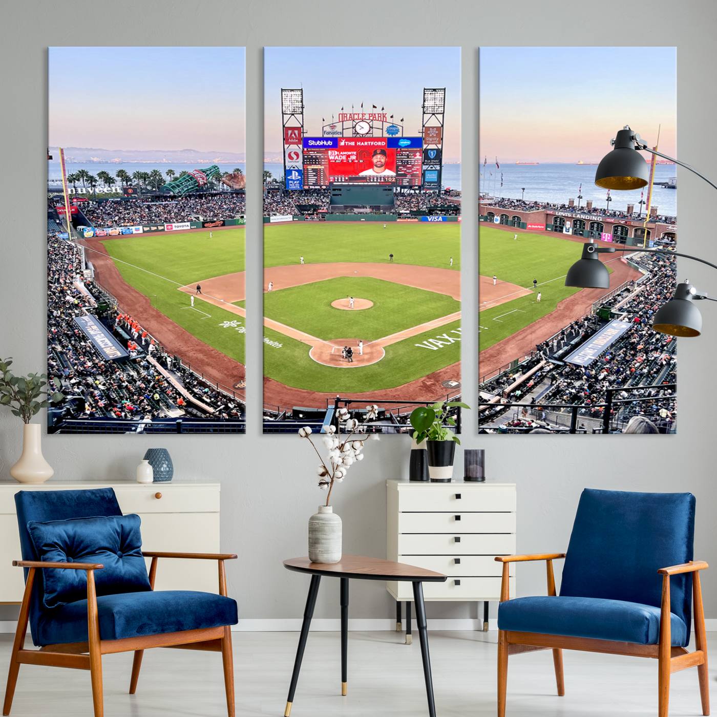 16055-MGV-CV-48X32-3P-San Francisco Giants Baseball Team Print - Oracle Park Stadium Wall Art Canvas Print