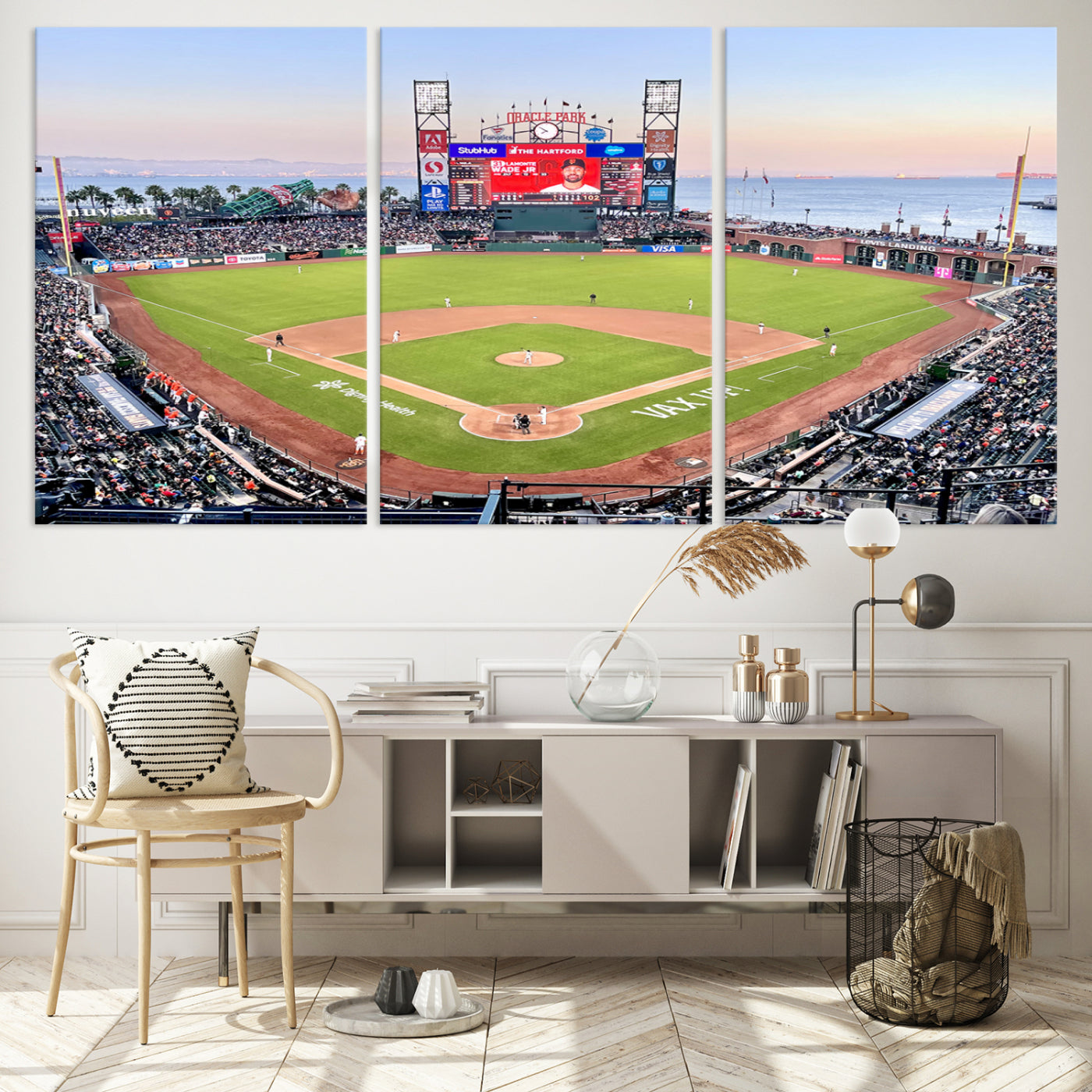 16055-MGV-CV-60X30-3P-San Francisco Giants Baseball Team Print - Oracle Park Stadium Wall Art Canvas Print