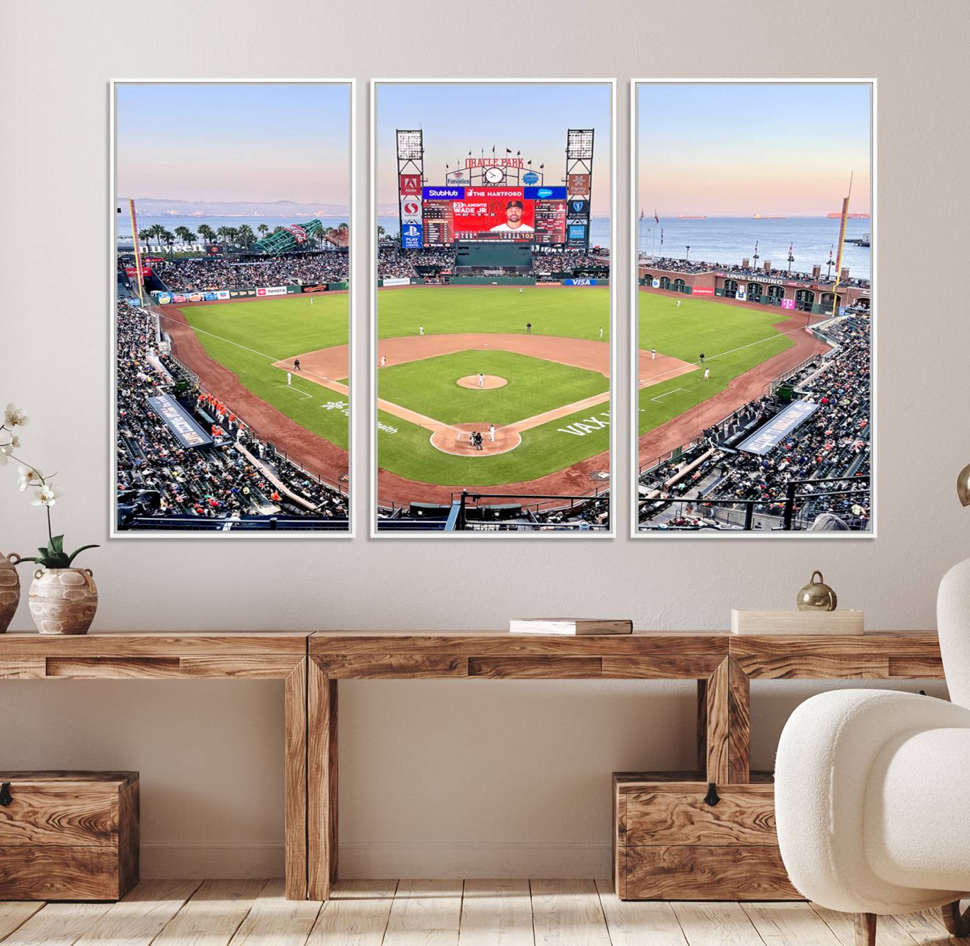 16055-MGV-FC-48X32-3P_White-San Francisco Giants Baseball Team Print - Oracle Park Stadium Wall Art Canvas Print