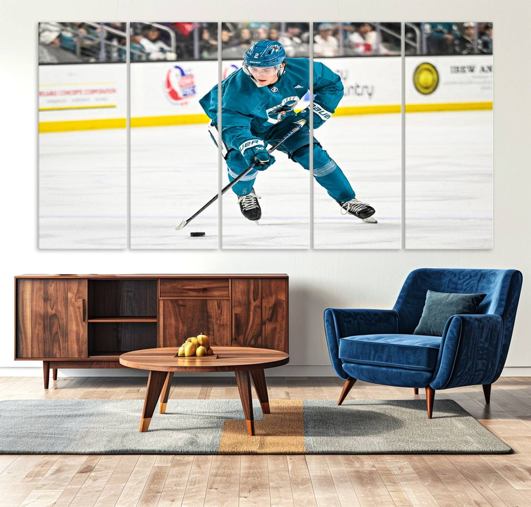 Edit-Images-San Jose Sharks Ice Hockey Player Wall Art Canvas Print