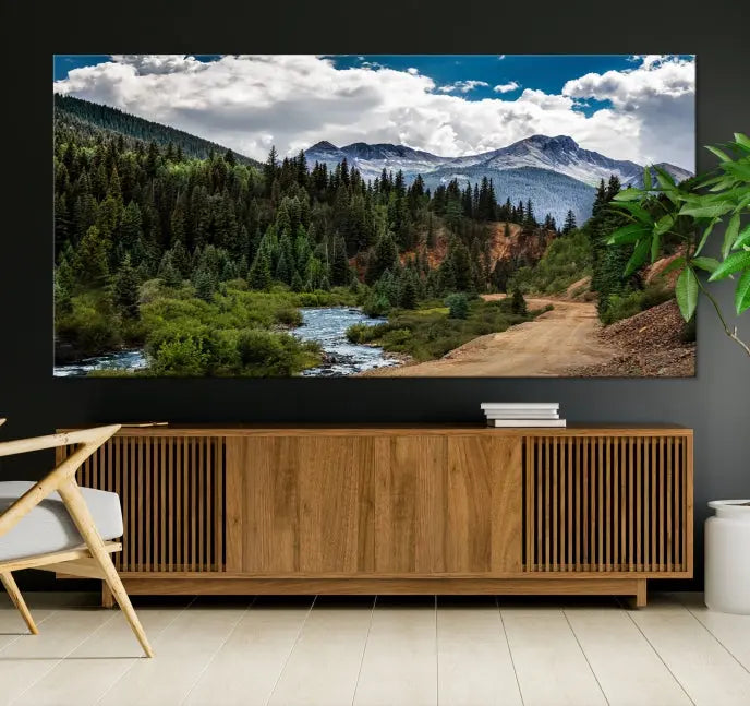 The San Juan Nal Forest Wall Art Landscape Canvas Print is the highlight of the room. This triptych wall art is crafted with museum-quality canvas and each section is expertly finished with a UV-protective coating, ensuring its lasting beauty, thanks to the workmanship of professional craftsmen.