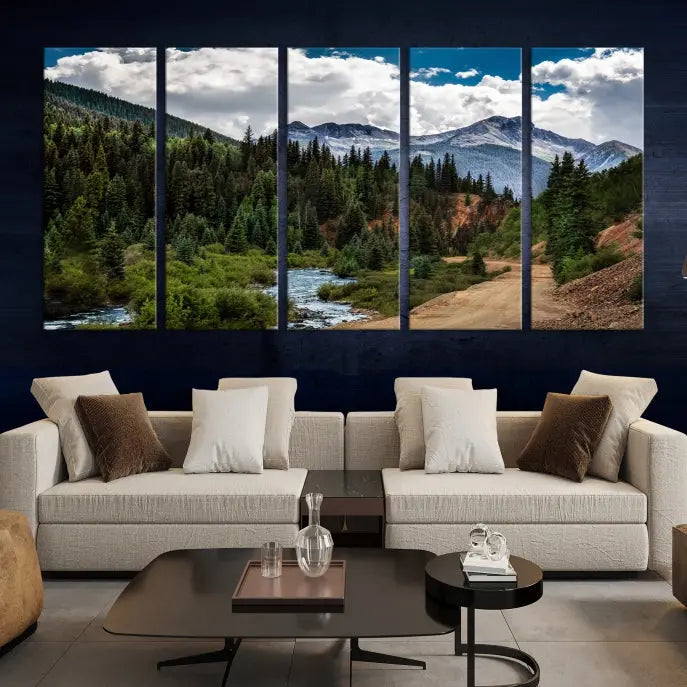 The San Juan Nal Forest Wall Art Landscape Canvas Print is the highlight of the room. This triptych wall art is crafted with museum-quality canvas and each section is expertly finished with a UV-protective coating, ensuring its lasting beauty, thanks to the workmanship of professional craftsmen.