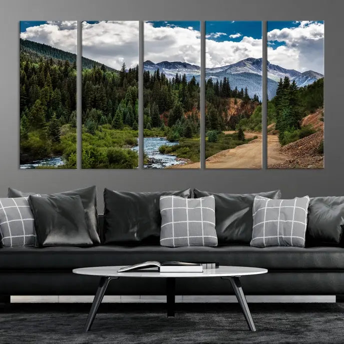 The San Juan Nal Forest Wall Art Landscape Canvas Print is the highlight of the room. This triptych wall art is crafted with museum-quality canvas and each section is expertly finished with a UV-protective coating, ensuring its lasting beauty, thanks to the workmanship of professional craftsmen.