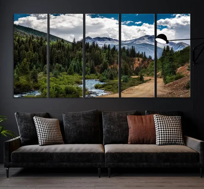 The San Juan Nal Forest Wall Art Landscape Canvas Print is the highlight of the room. This triptych wall art is crafted with museum-quality canvas and each section is expertly finished with a UV-protective coating, ensuring its lasting beauty, thanks to the workmanship of professional craftsmen.