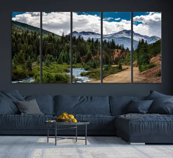 The San Juan Nal Forest Wall Art Landscape Canvas Print is the highlight of the room. This triptych wall art is crafted with museum-quality canvas and each section is expertly finished with a UV-protective coating, ensuring its lasting beauty, thanks to the workmanship of professional craftsmen.