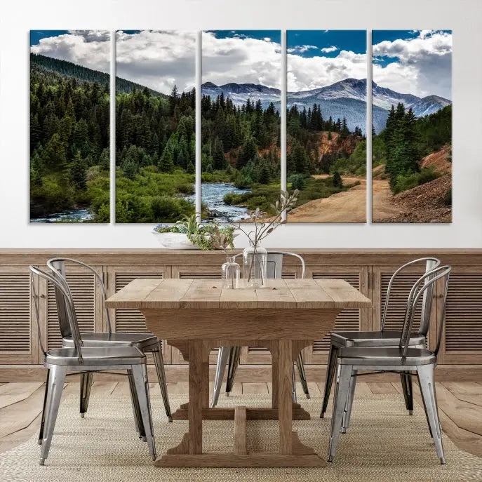 The San Juan Nal Forest Wall Art Landscape Canvas Print is the highlight of the room. This triptych wall art is crafted with museum-quality canvas and each section is expertly finished with a UV-protective coating, ensuring its lasting beauty, thanks to the workmanship of professional craftsmen.