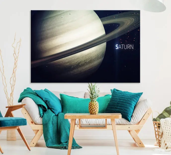 The Saturn Wall Art Canvas Print features a striking depiction of Saturn and its rings, crafted on museum-quality canvas. With a UV-protective coating for lasting vibrancy, this piece ships free to effortlessly enhance your space.