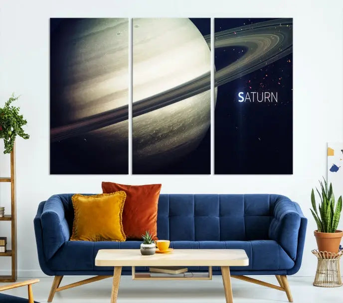 The Saturn Wall Art Canvas Print features a striking depiction of Saturn and its rings, crafted on museum-quality canvas. With a UV-protective coating for lasting vibrancy, this piece ships free to effortlessly enhance your space.