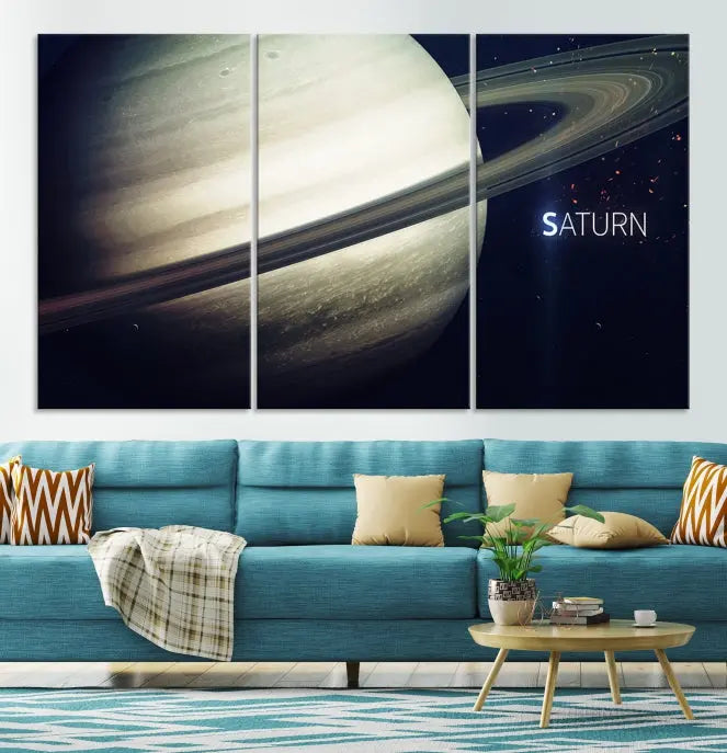 The Saturn Wall Art Canvas Print features a striking depiction of Saturn and its rings, crafted on museum-quality canvas. With a UV-protective coating for lasting vibrancy, this piece ships free to effortlessly enhance your space.