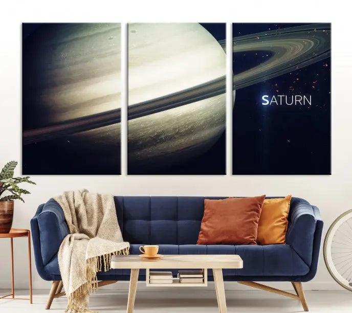 The Saturn Wall Art Canvas Print features a striking depiction of Saturn and its rings, crafted on museum-quality canvas. With a UV-protective coating for lasting vibrancy, this piece ships free to effortlessly enhance your space.