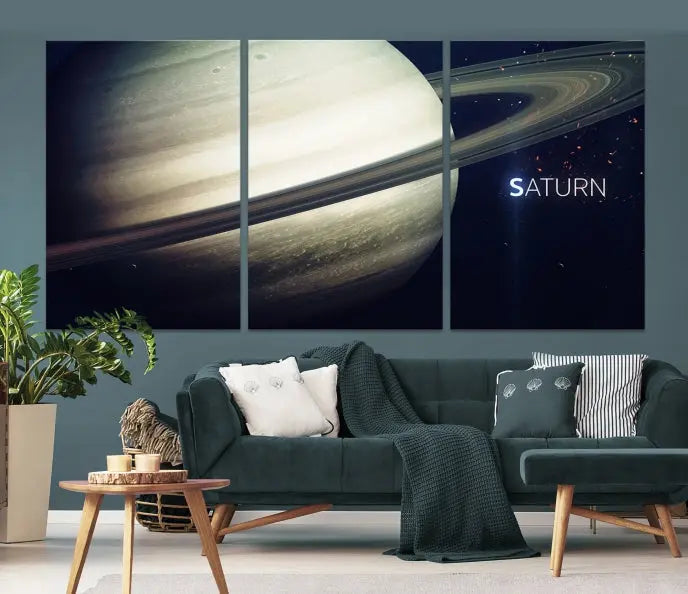 The Saturn Wall Art Canvas Print features a striking depiction of Saturn and its rings, crafted on museum-quality canvas. With a UV-protective coating for lasting vibrancy, this piece ships free to effortlessly enhance your space.