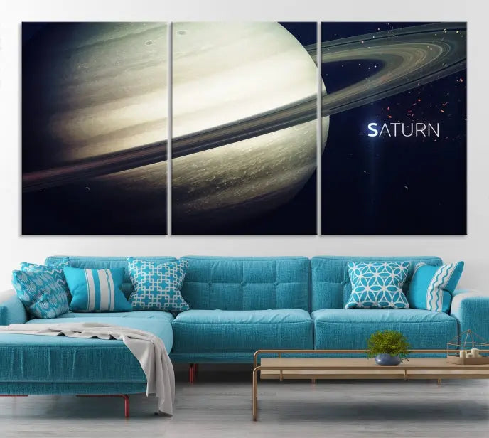 The Saturn Wall Art Canvas Print features a striking depiction of Saturn and its rings, crafted on museum-quality canvas. With a UV-protective coating for lasting vibrancy, this piece ships free to effortlessly enhance your space.