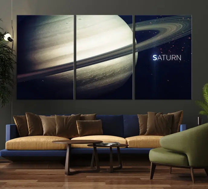 The Saturn Wall Art Canvas Print features a striking depiction of Saturn and its rings, crafted on museum-quality canvas. With a UV-protective coating for lasting vibrancy, this piece ships free to effortlessly enhance your space.