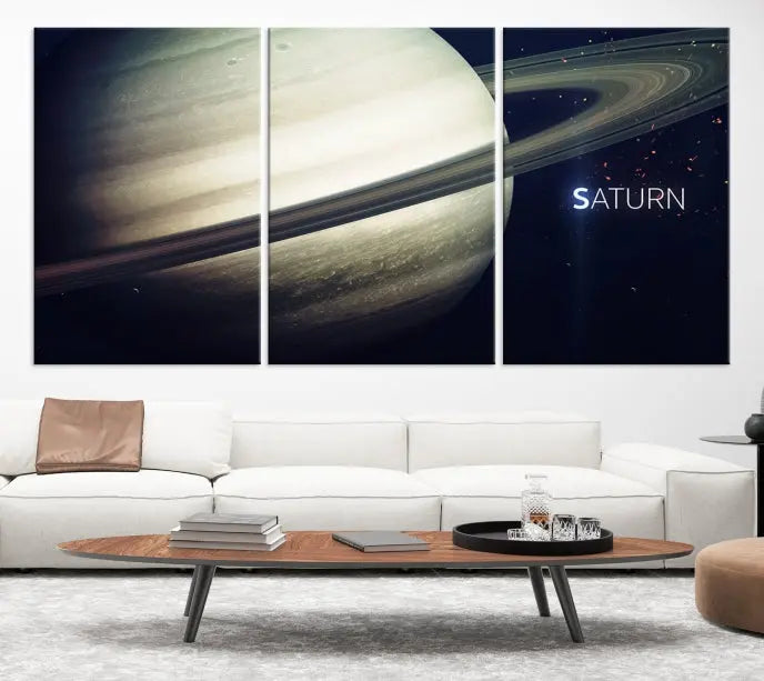 The Saturn Wall Art Canvas Print features a striking depiction of Saturn and its rings, crafted on museum-quality canvas. With a UV-protective coating for lasting vibrancy, this piece ships free to effortlessly enhance your space.