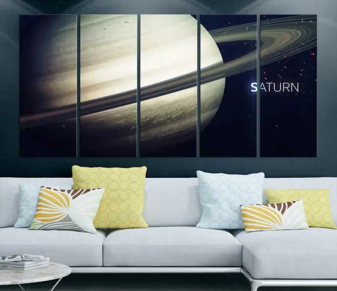 The Saturn Wall Art Canvas Print features a striking depiction of Saturn and its rings, crafted on museum-quality canvas. With a UV-protective coating for lasting vibrancy, this piece ships free to effortlessly enhance your space.