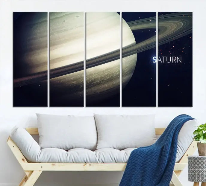 The Saturn Wall Art Canvas Print features a striking depiction of Saturn and its rings, crafted on museum-quality canvas. With a UV-protective coating for lasting vibrancy, this piece ships free to effortlessly enhance your space.