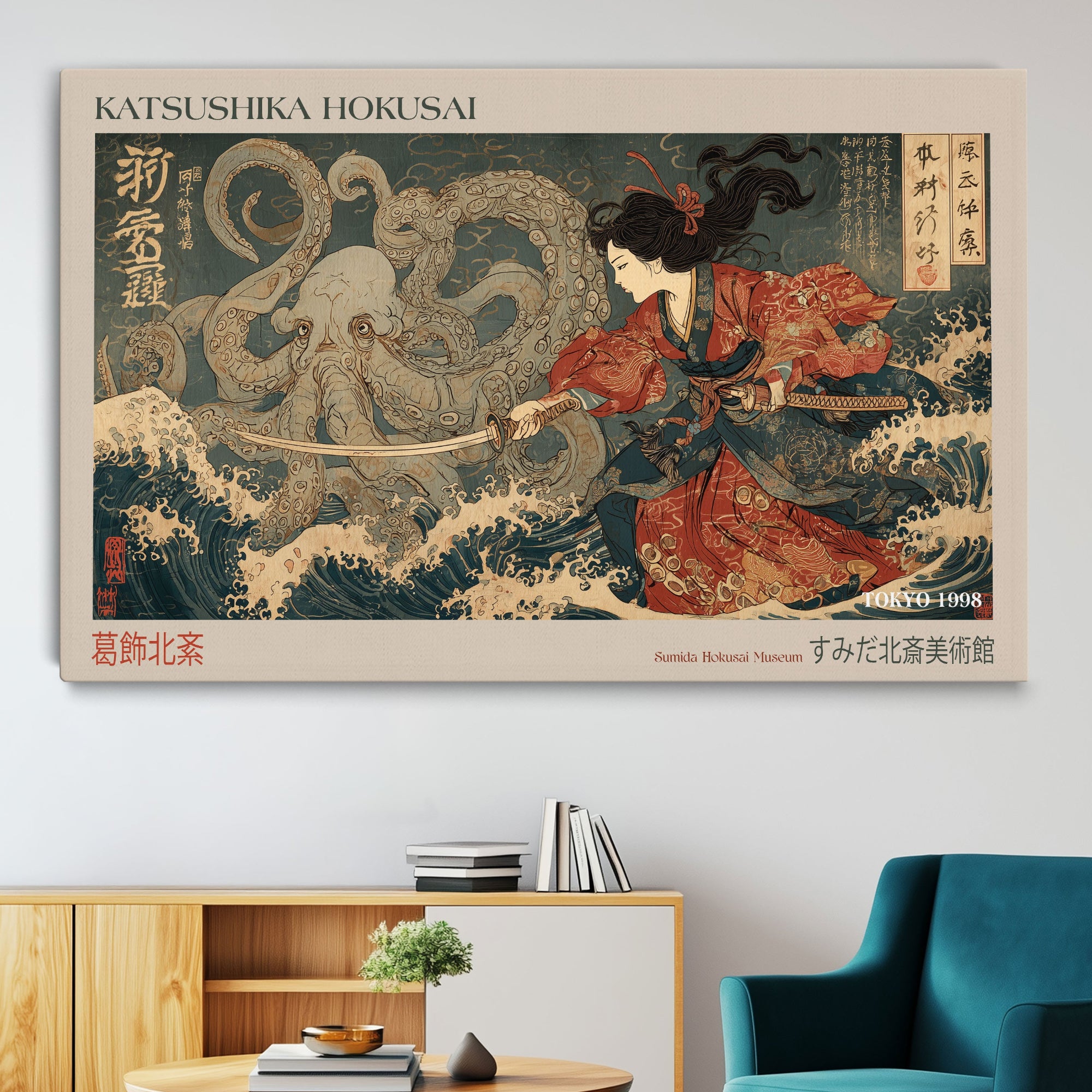 -Katsushika Hokusai Wall Art Canvas Print – Octopus War Japanese Chinese Art Historic Ocean Scene for home, office
