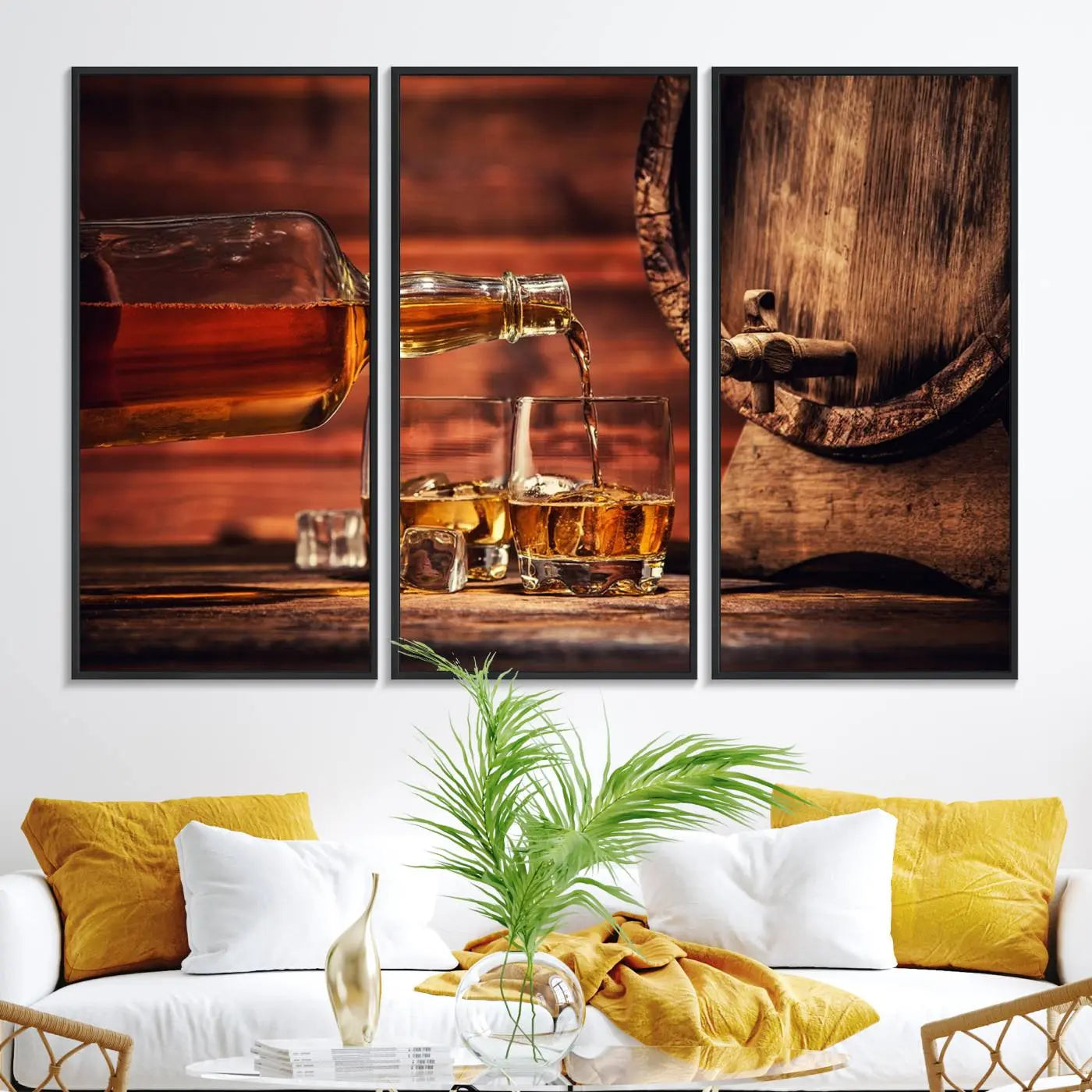 21266-MGV-FC-48X32-3P_Black-Scotch Whiskey Barrel Cigar Bourbon Wall Art, Scotch Whiskey Cigar Wall Art Canvas Print