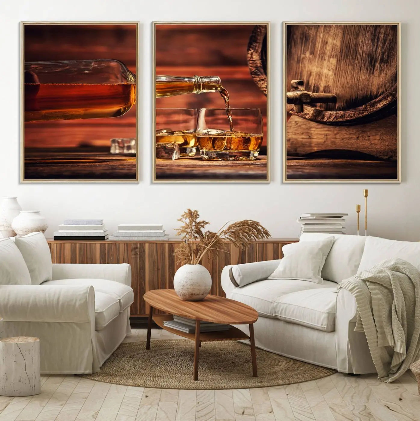 21266-MGV-FC-60X30-3P_Natural-Scotch Whiskey Barrel Cigar Bourbon Wall Art, Scotch Whiskey Cigar Wall Art Canvas Print
