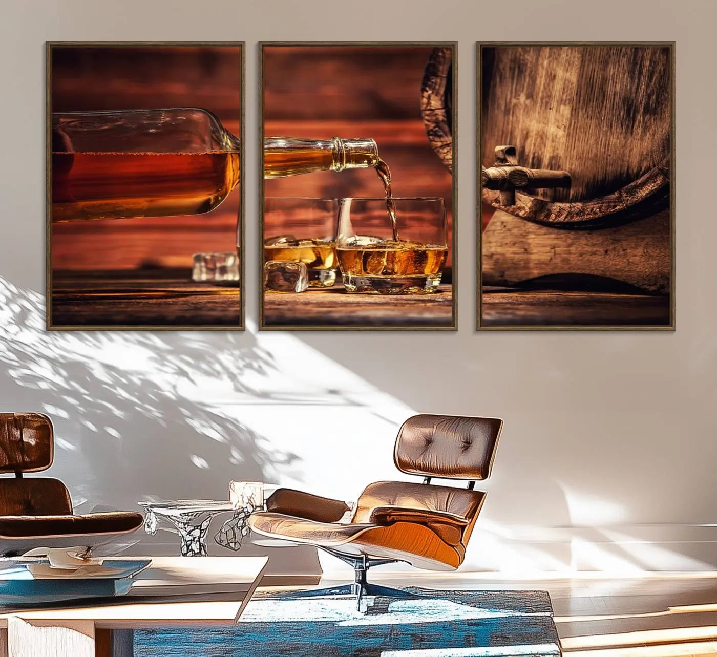 21266-MGV-FC-60X30-3P_Walnut-Scotch Whiskey Barrel Cigar Bourbon Wall Art, Scotch Whiskey Cigar Wall Art Canvas Print