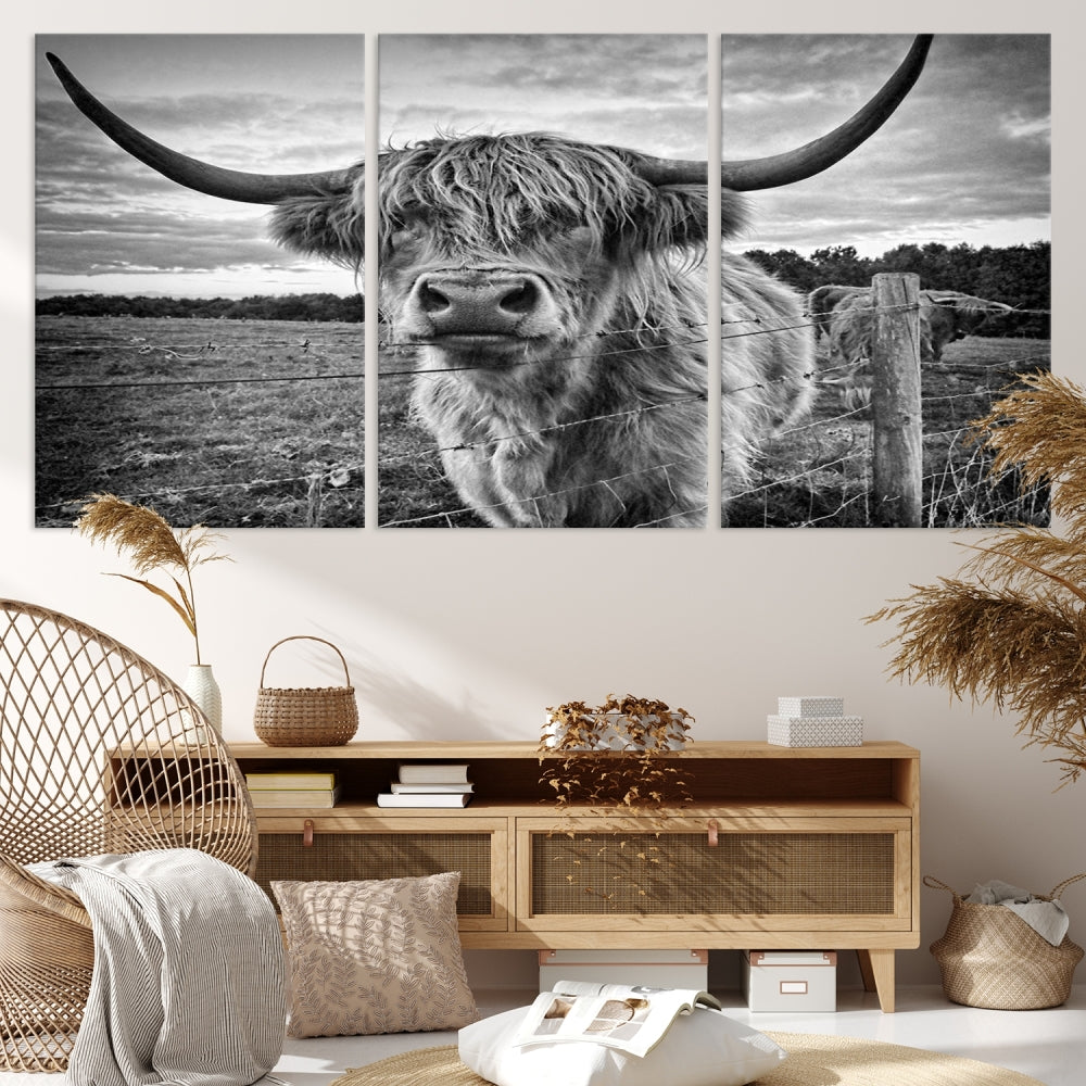 Scottish Highland Cow Canvas Wall Art Farmhouse Decor, Framed Scottish Highland Cow Print
