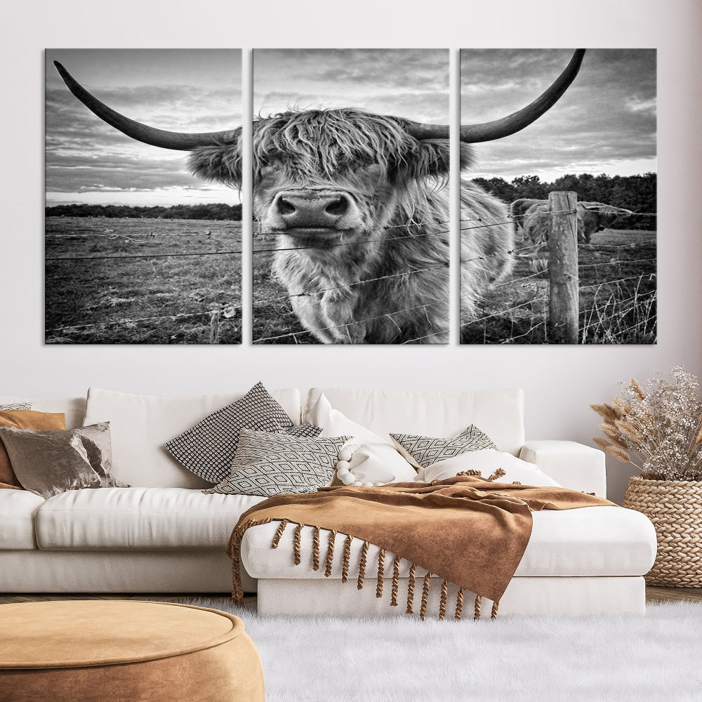 Scottish Highland Cow Canvas Wall Art Farmhouse Decor, Framed Scottish Highland Cow Print