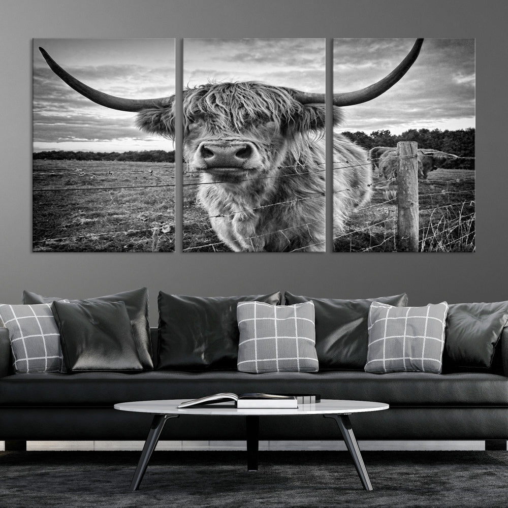 Scottish Highland Cow Canvas Wall Art Farmhouse Decor, Framed Scottish Highland Cow Print