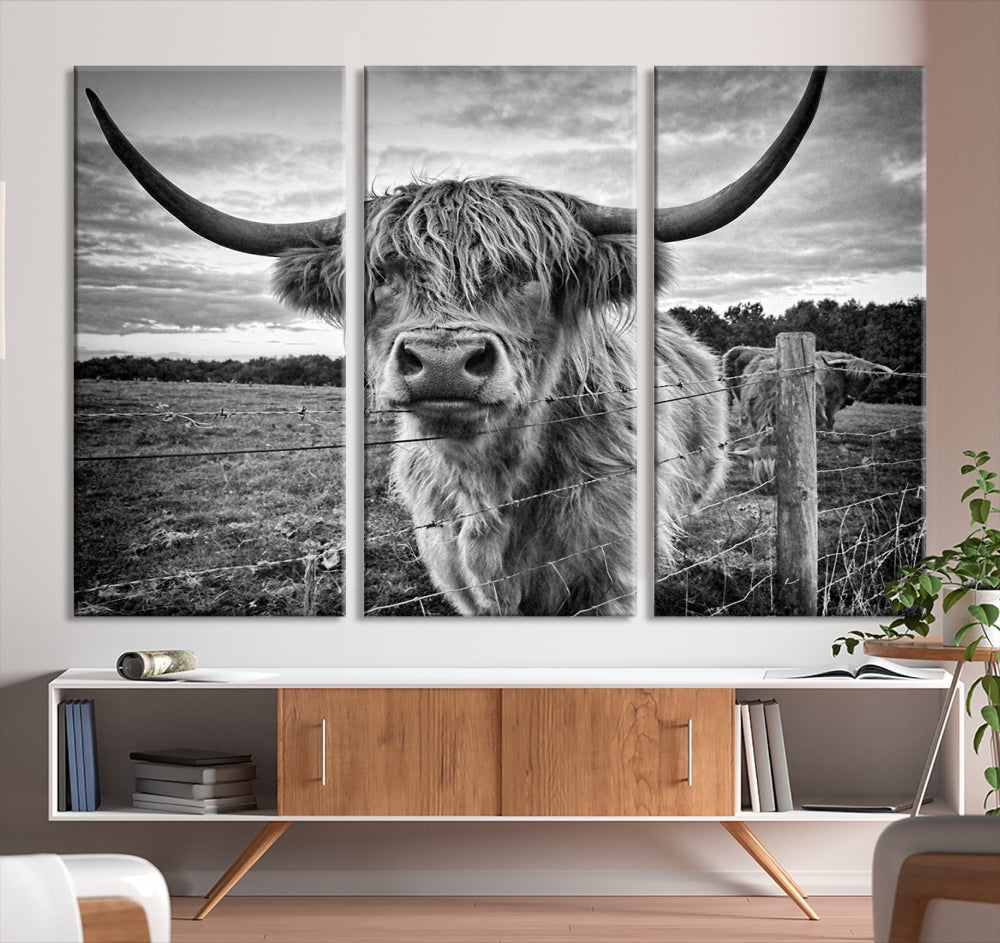 Scottish Highland Cow Canvas Wall Art Farmhouse Decor, Framed Scottish Highland Cow Print