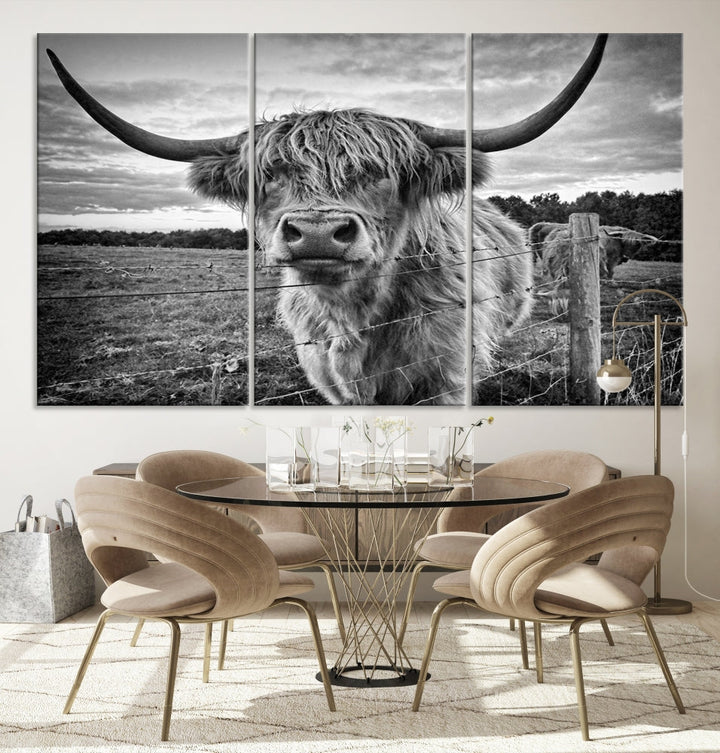 Edit-Images-Scottish Highland Cow Canvas Wall Art Farmhouse Decor, Framed Scottish Highland Cow Print