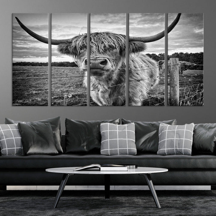 Edit-Images-Scottish Highland Cow Canvas Wall Art Farmhouse Decor, Framed Scottish Highland Cow Print