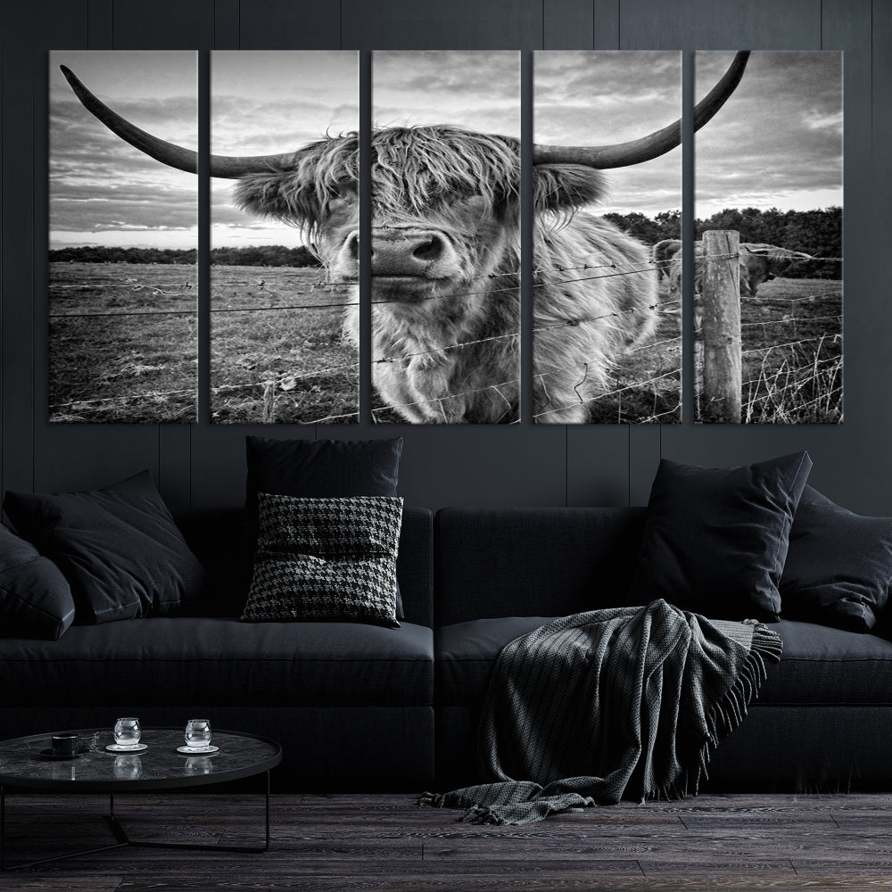 Edit-Images-Scottish Highland Cow Canvas Wall Art Farmhouse Decor, Framed Scottish Highland Cow Print