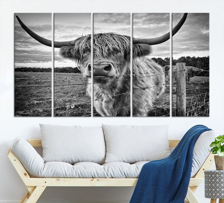 Edit-Images-Scottish Highland Cow Canvas Wall Art Farmhouse Decor, Framed Scottish Highland Cow Print