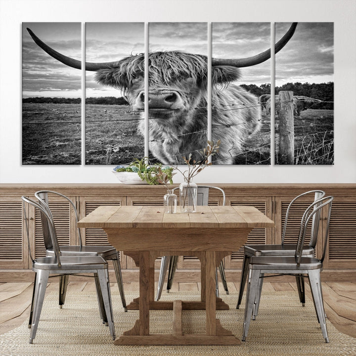 Edit-Images-Scottish Highland Cow Canvas Wall Art Farmhouse Decor, Framed Scottish Highland Cow Print