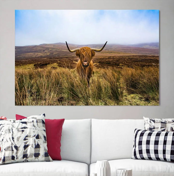 Scottish Highland Cow Cattle Art Print on Farmhouse Wall Art Canvas, crafted on premium gallery-wrapped, museum-quality canvas.