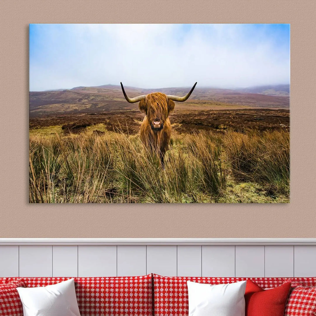 Scottish Highland Cow Cattle Art Print Farmhouse Wall Art Canvas Print 