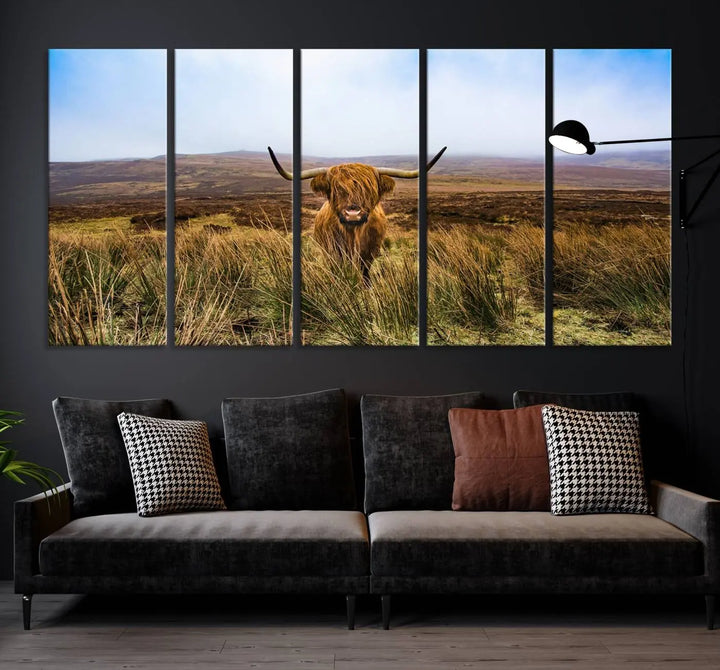 Scottish Highland Cow Cattle Art Print on Farmhouse Wall Art Canvas, crafted on premium gallery-wrapped, museum-quality canvas.