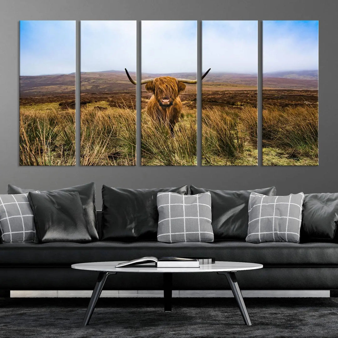 Scottish Highland Cow Cattle Art Print Farmhouse Wall Art Canvas Print 