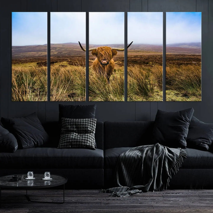 Scottish Highland Cow Cattle Art Print Farmhouse Wall Art Canvas Print 