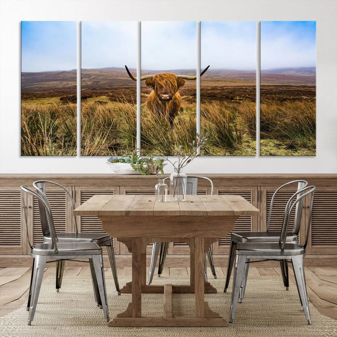 Scottish Highland Cow Cattle Art Print Farmhouse Wall Art Canvas Print 