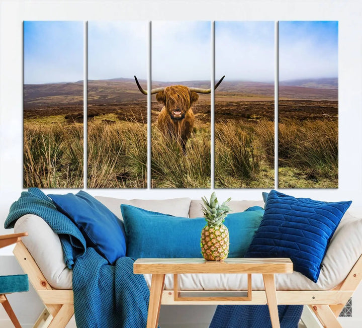 Scottish Highland Cow Cattle Art Print Farmhouse Wall Art Canvas Print 