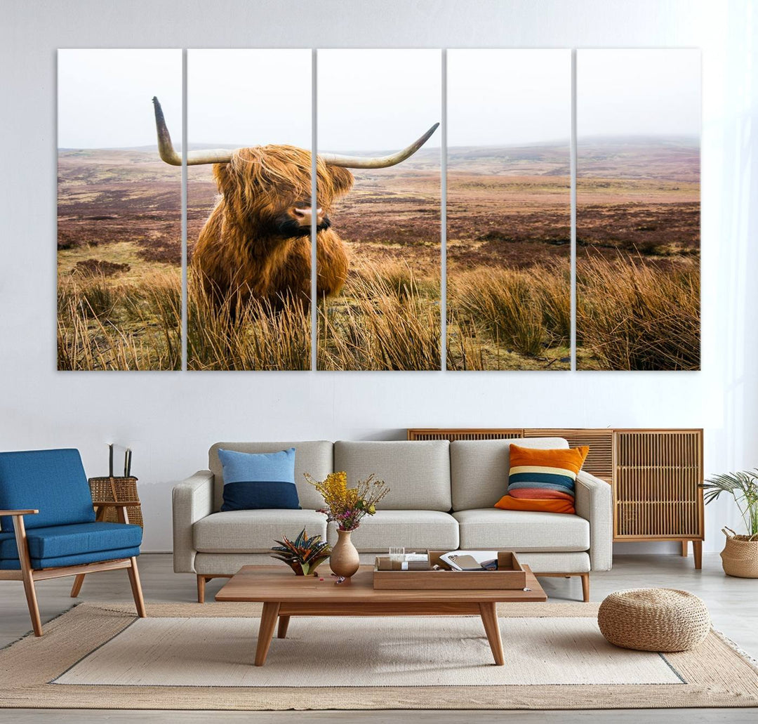 Scottish Highland Cow Cattle Art Print Farmhouse Wall Art Canvas Print