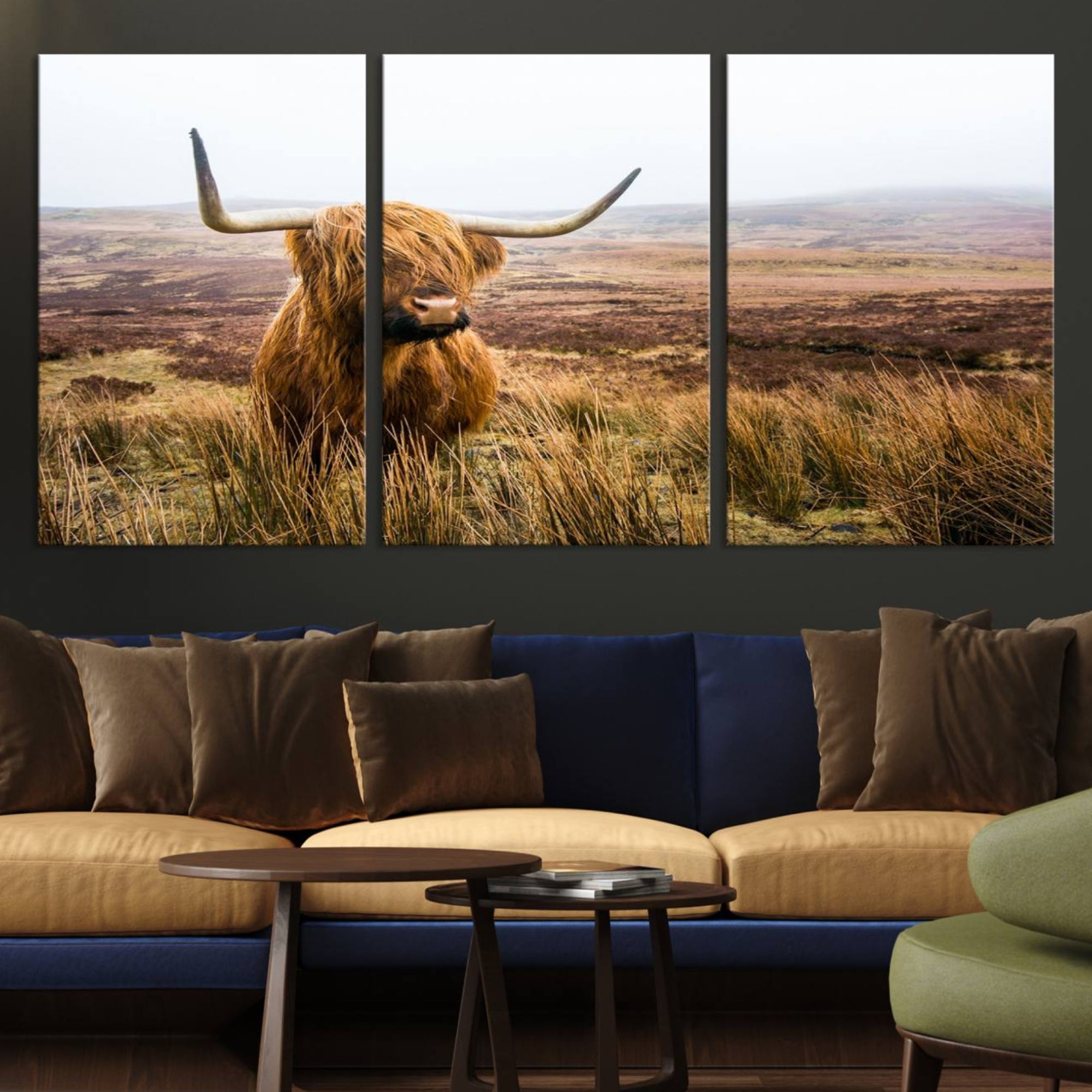 79391-MGV-CV-36X24-Scottish Highland Cow Cattle Art Print Farmhouse Wall Art Canvas Print
