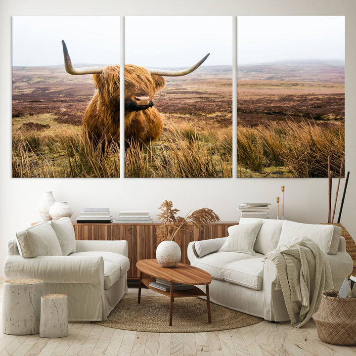 Scottish Highland Cow Cattle Art Print Farmhouse Wall Art Canvas Print