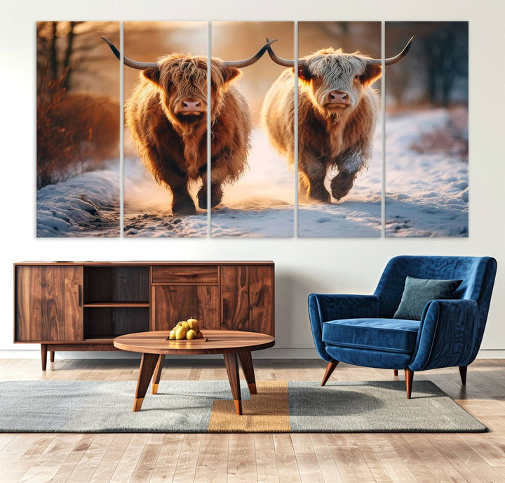 94810-MGV-CV-36X24-Scottish Highland Cow Horn Farm Wall Art Canvas Print