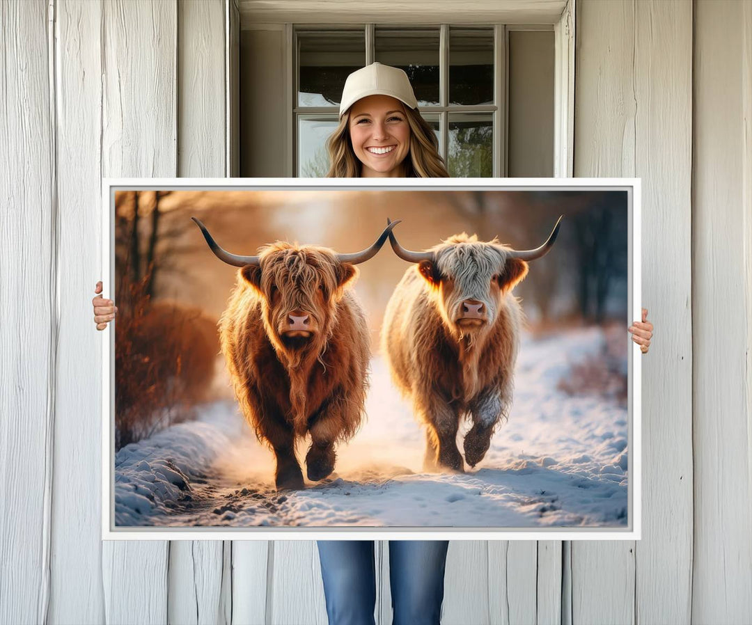 94810-MGV-CV-36X24-Scottish Highland Cow Horn Farm Wall Art Canvas Print
