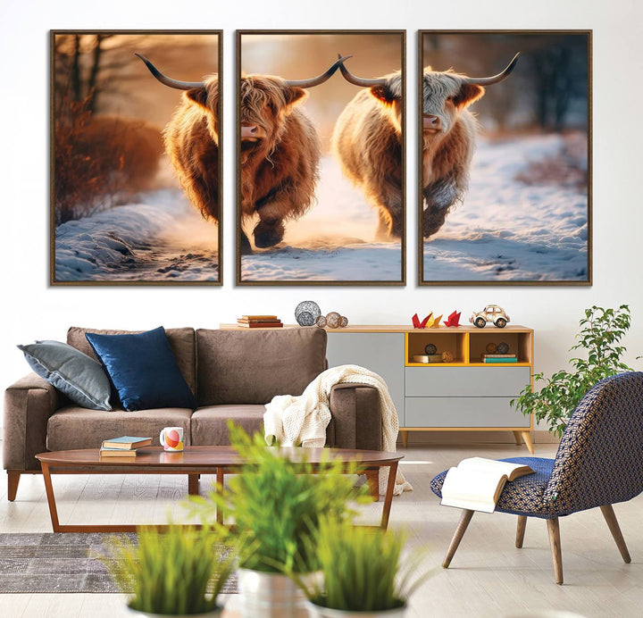 94810-MGV-CV-36X24-Scottish Highland Cow Horn Farm Wall Art Canvas Print