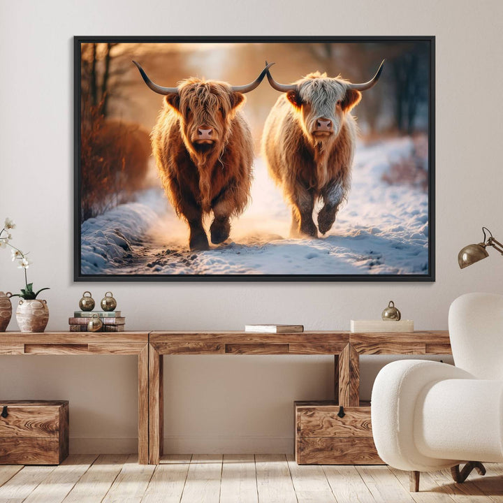 94810-MGV-FC-36X24_Black-Scottish Highland Cow Horn Farm Wall Art Canvas Print