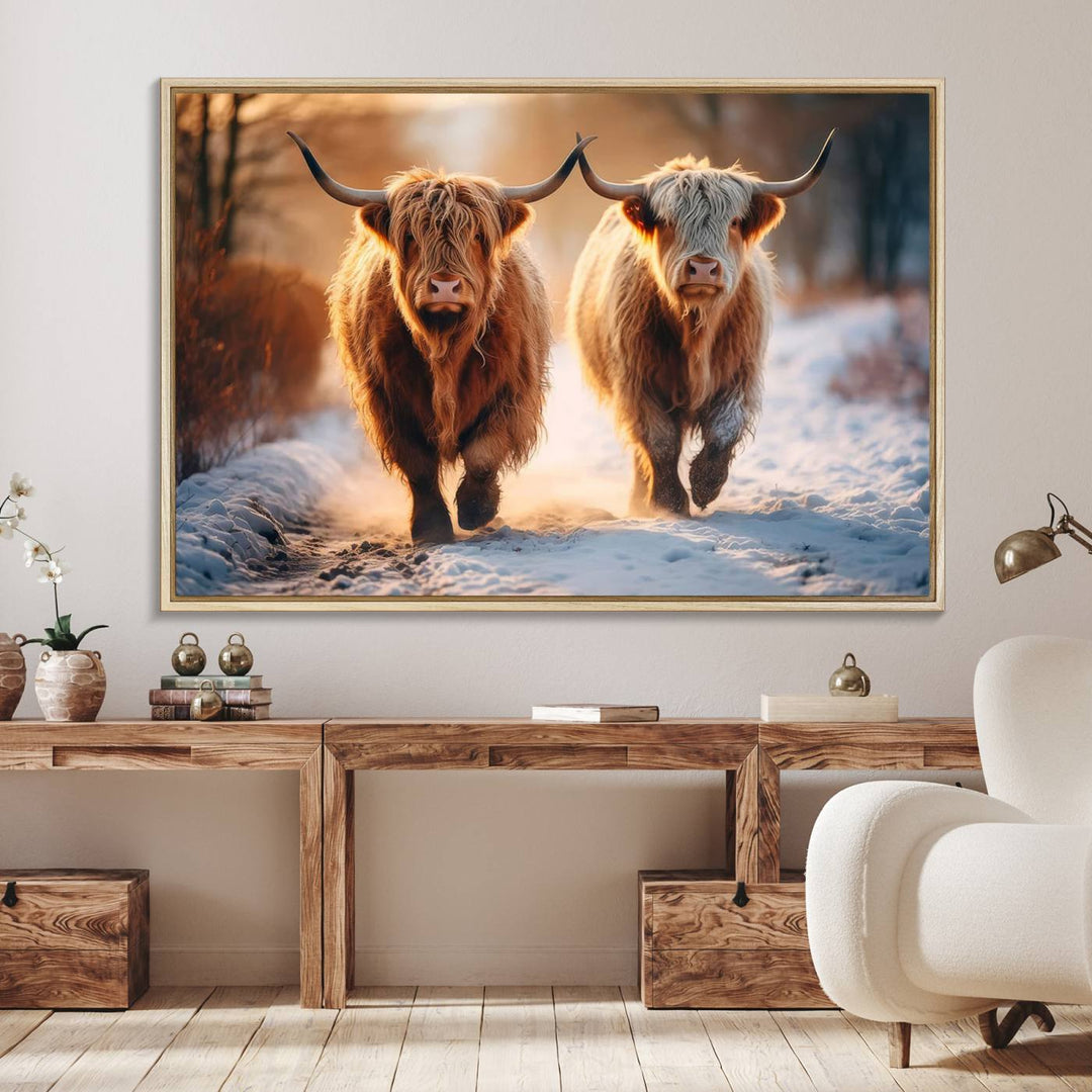 94810-MGV-FC-36X24_Natural-Scottish Highland Cow Horn Farm Wall Art Canvas Print