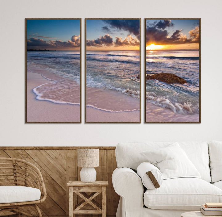 94906-MGV-FC-48X32-3P_Walnut-Sea Ocean Sunset Beach Wall Art Canvas Print