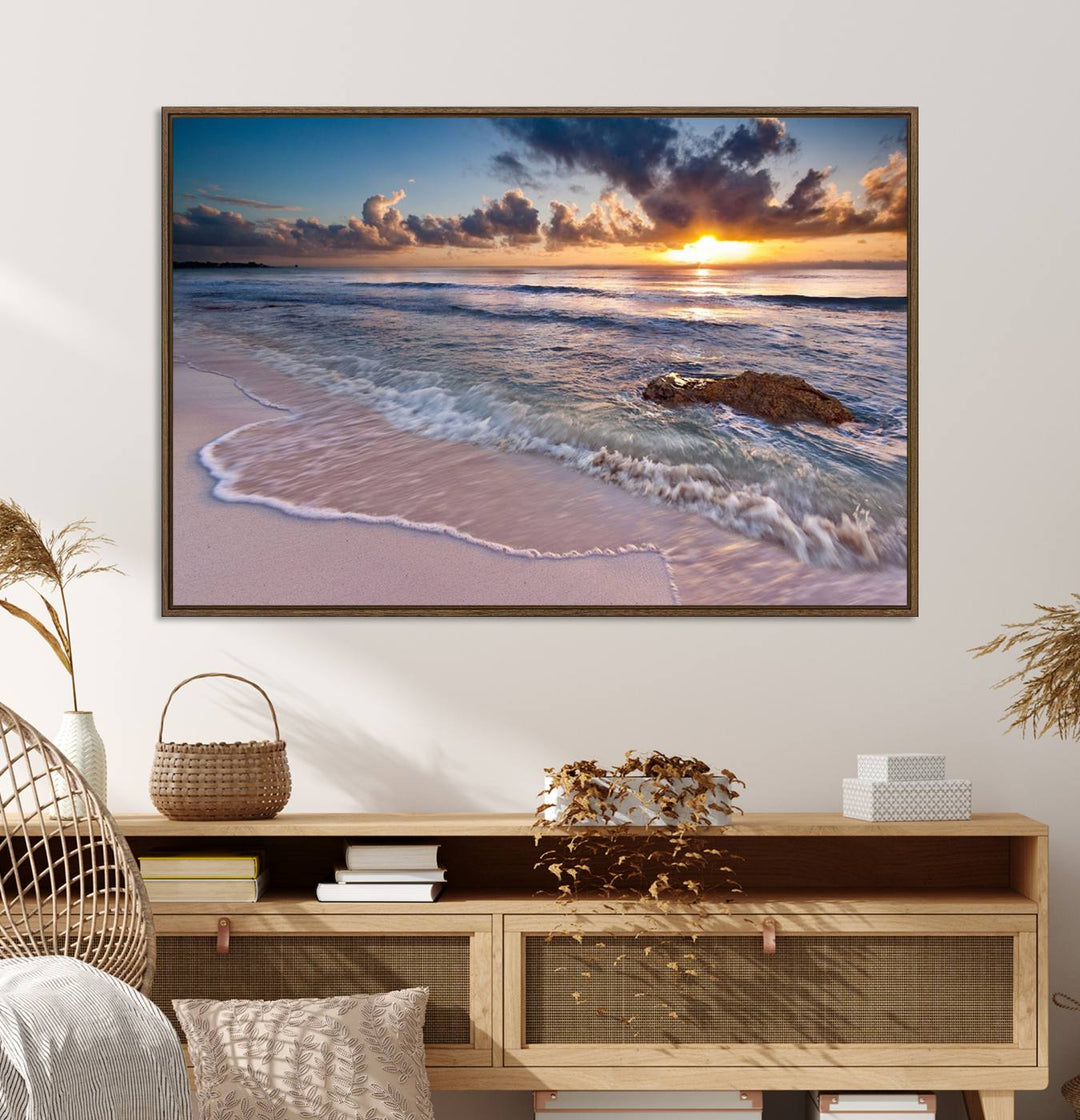 Sea Ocean Sunset Beach Wall Art Canvas Print